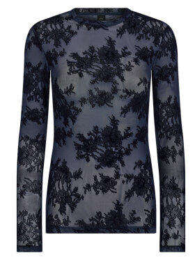 851-14 Lace mesh blå, bluse