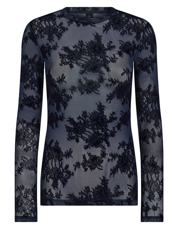 Hype The Detail - 851-14 Lace mesh blå, bluse