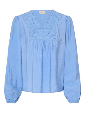 Lyseblå bluse med broderi – feminin Fransa style 