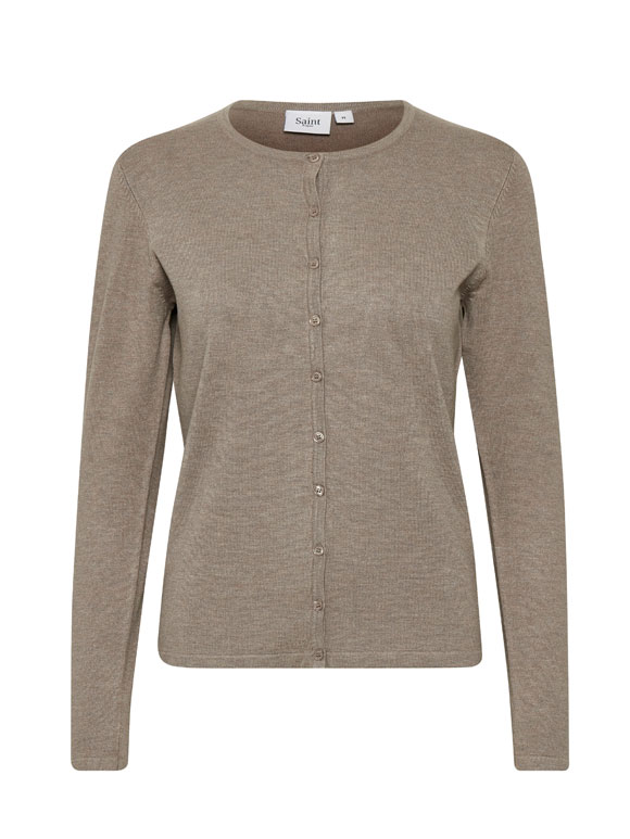 Saint Tropez - MilaSZ R-Neck Cardigan, lyse brun