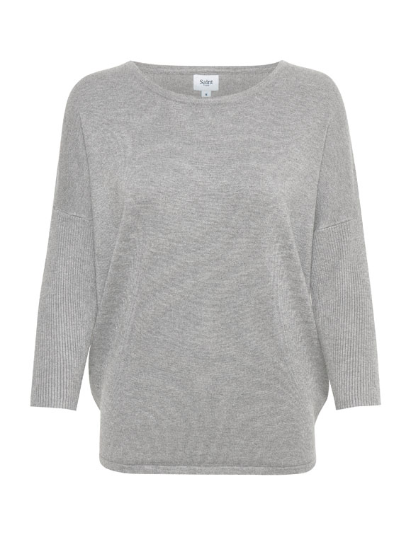 Saint Tropez - Mila R-Neck Pullover, Grå 